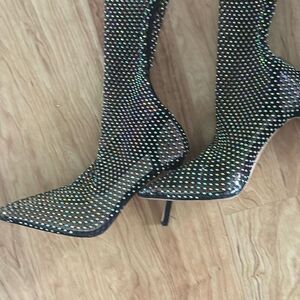 Women's Rhinestone Shoes Fashion Solid Color High Heels Pointed Boots Trendy Sex